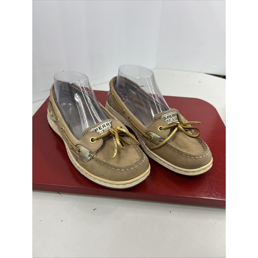 Sperry Womens Authentic Original 9104090 Metallic Gold Trim Boat Shoes Size 7